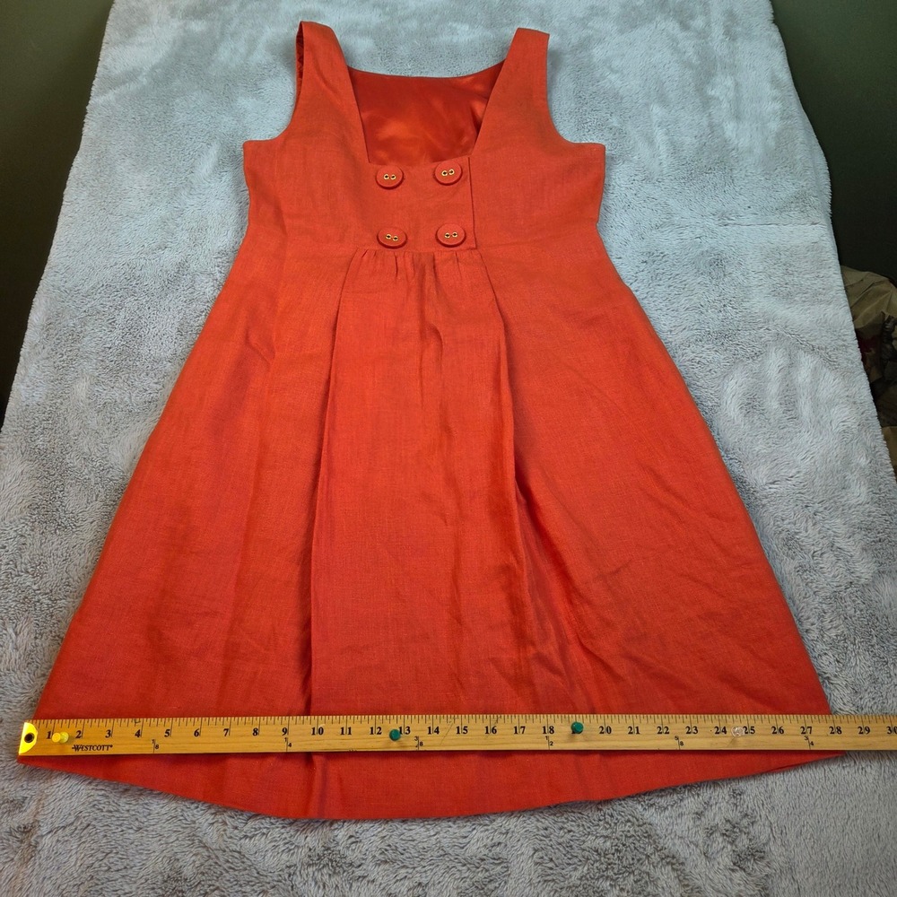 Talbots Pure Irish Linen Dress Womens 8 A-Line Square Neck Button Waist Orange